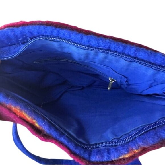 Handcrafted Wool Felt Shoulder Bag With Floral Design & Spiral Accents - Picture 8 of 9